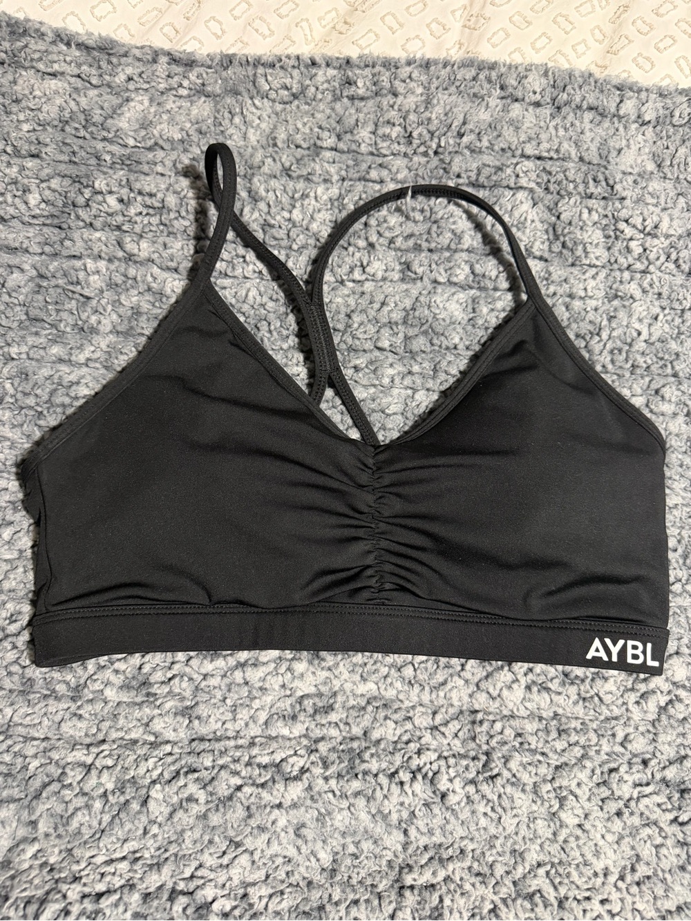 AYBL Black Ruched V-Neck Sports Bra